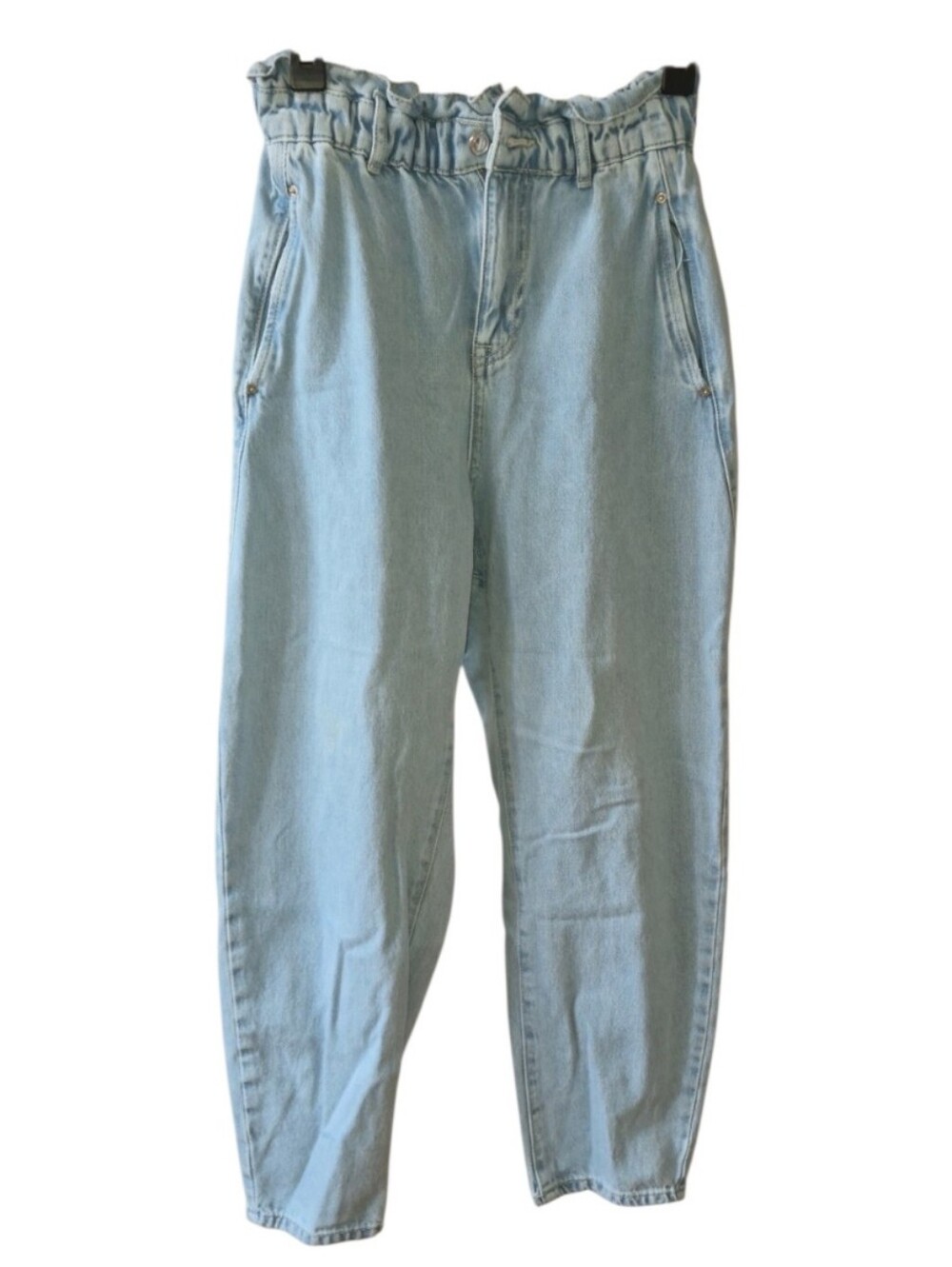 Zara Women's Paperbag Barrel Leg Jeans High Rise Light Wash Denim Size US 6